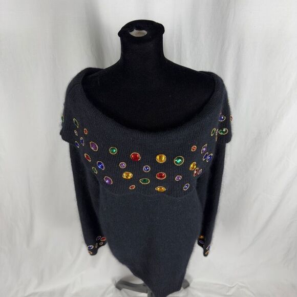Vintage 80’s IB Diffusion Silk / Angora Holiday Off the Shoulder Sweater - Women - Picture 2 of 7